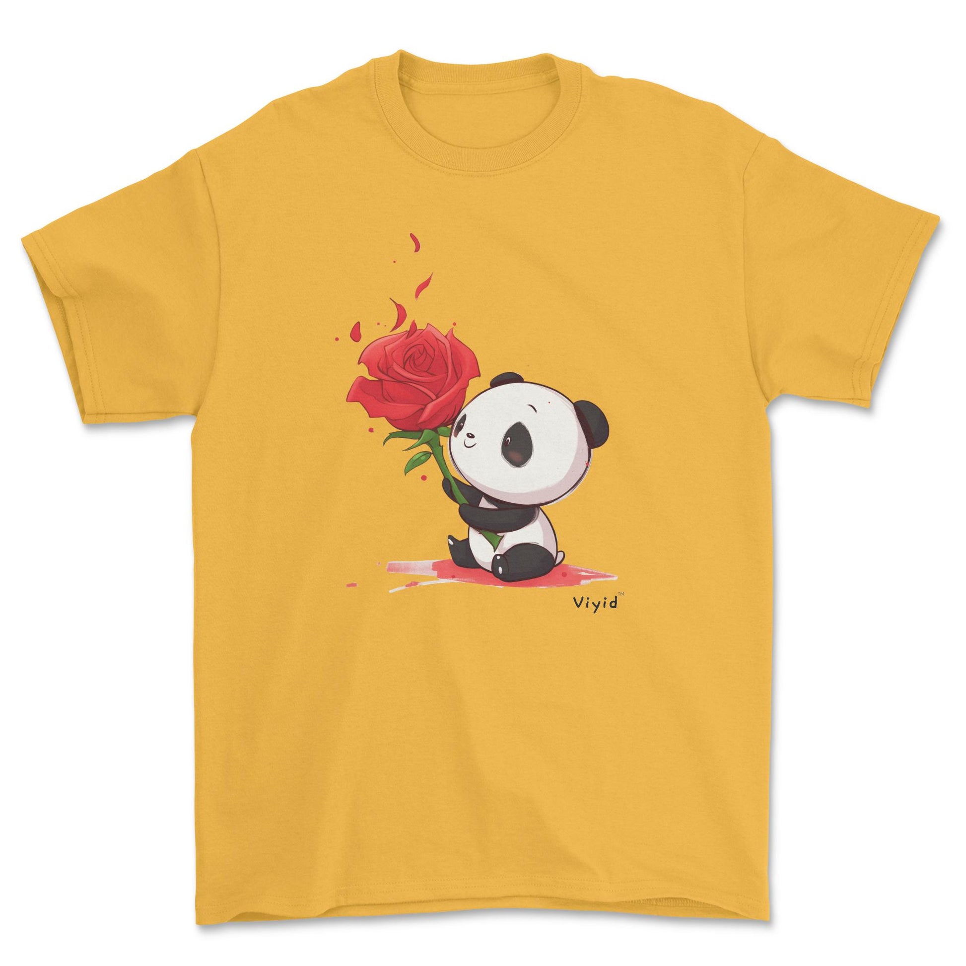 rose holding panda adult t-shirt gold