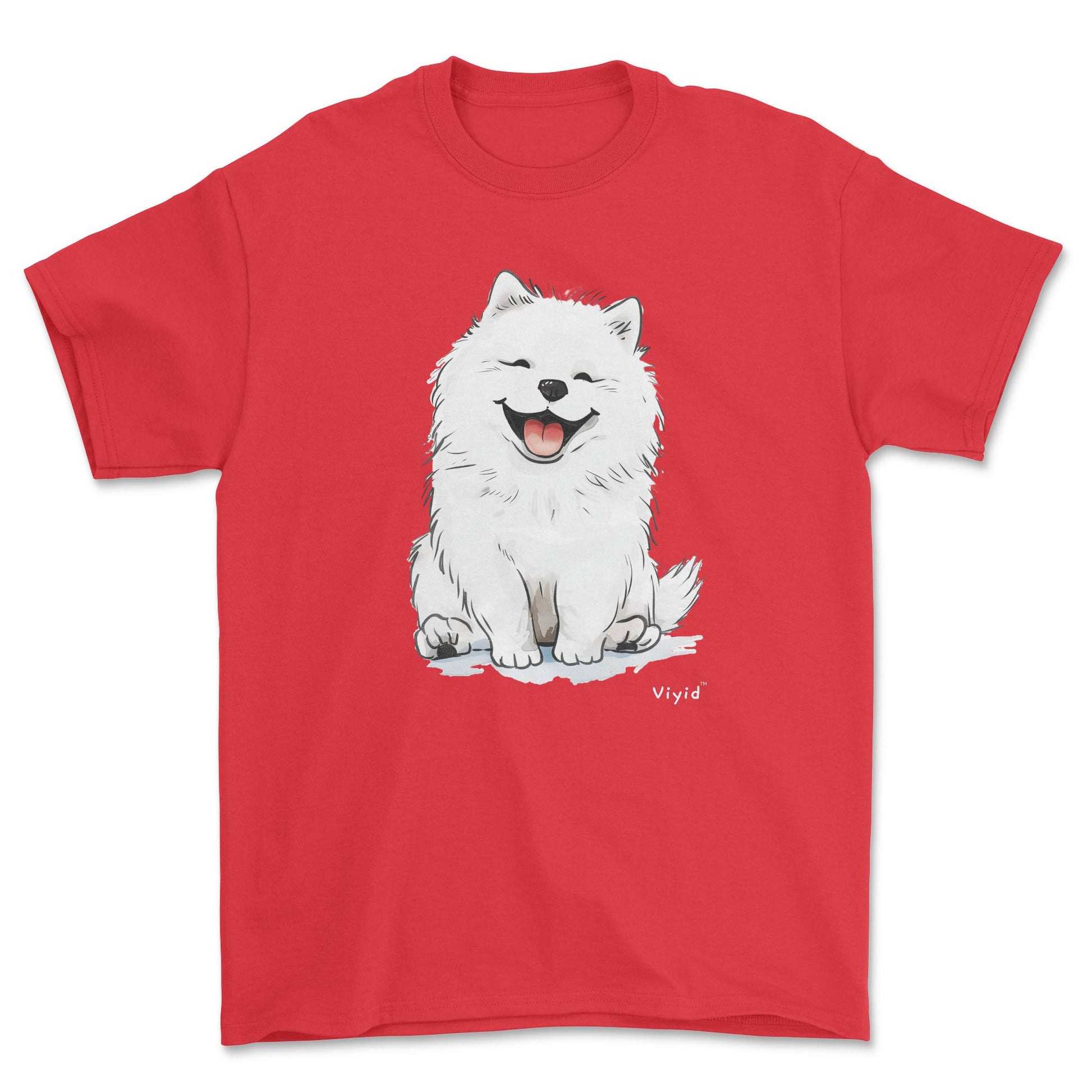 smiling samoyed dog youth t-shirt red