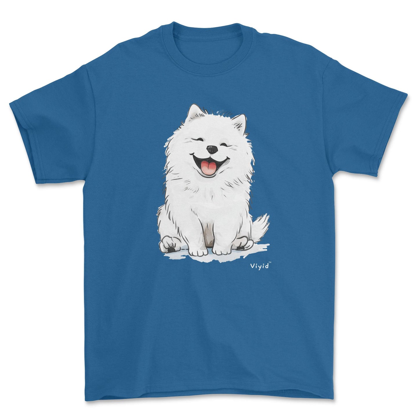 smiling samoyed dog adult t-shirt royal