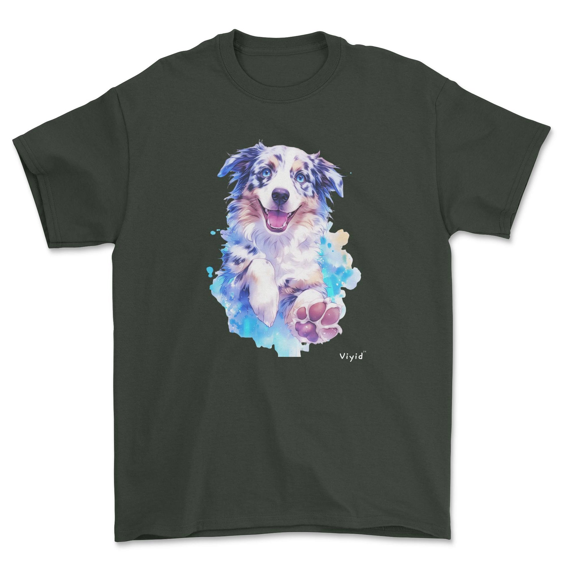 watercolor Australian Shepherd adult t-shirt forest green