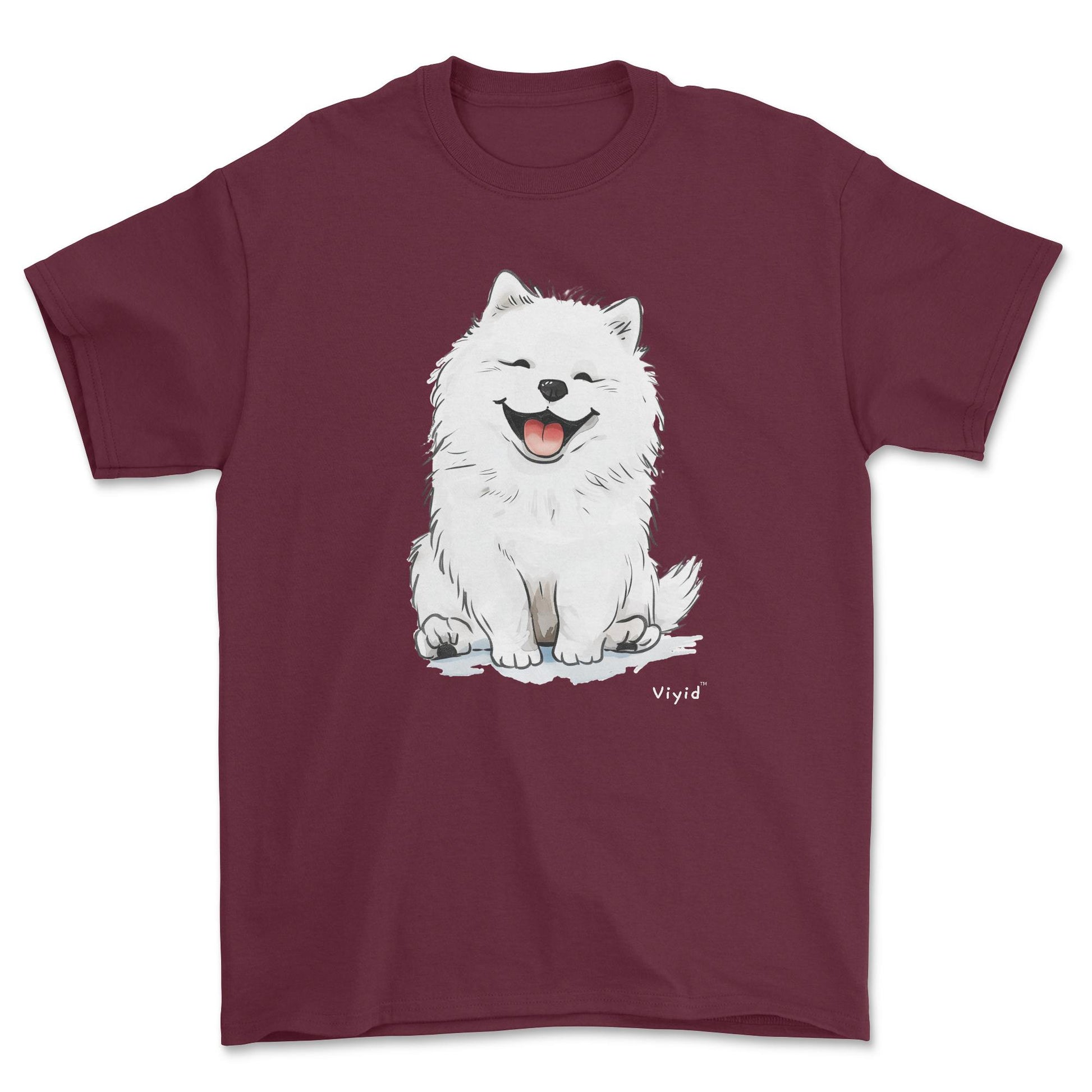 smiling samoyed dog youth t-shirt maroon